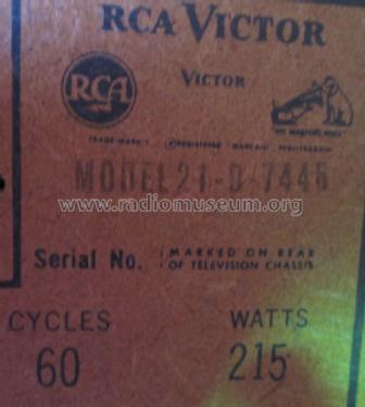 21-D-7445 Ch= KCS104H; RCA RCA Victor Co. (ID = 1695057) Televisión