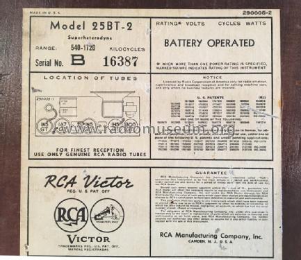 25BT-2 Ch= RC-1004-A; RCA RCA Victor Co. (ID = 2454053) Radio