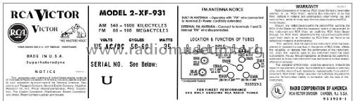 2-XF-931 'The Townley' Ch= RC-1121A; RCA RCA Victor Co. (ID = 2920793) Radio