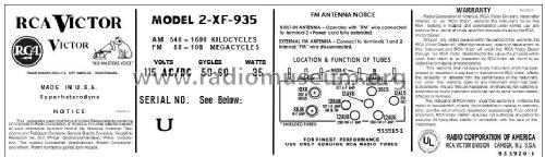 2-XF-935 Ch= RC-1121A; RCA RCA Victor Co. (ID = 2920797) Radio