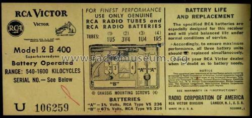 2B400 Ch= RC-1114; RCA RCA Victor Co. (ID = 1871511) Radio