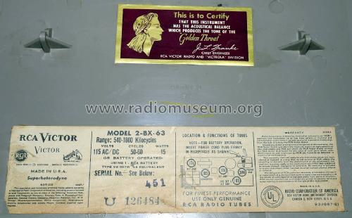 2BX63 Ch= RC-1115; RCA RCA Victor Co. (ID = 2060676) Radio