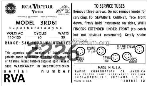 3RD61 Ch= RC-1202AD; RCA RCA Victor Co. (ID = 2890302) Radio