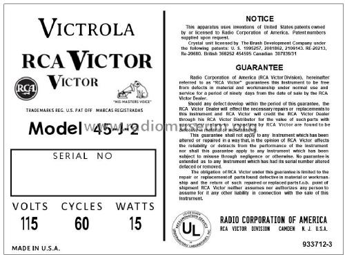 45-J-2 ; RCA RCA Victor Co. (ID = 2887857) Enrég.-R