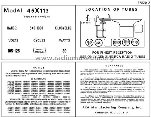 45X113 Ch= RC-459-K; RCA RCA Victor Co. (ID = 2921205) Radio