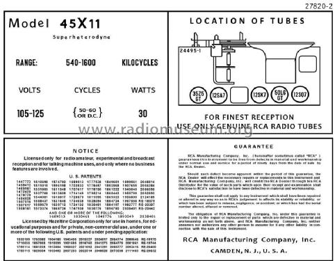 45X-11 Ch= RC-459D; RCA RCA Victor Co. (ID = 2921201) Radio