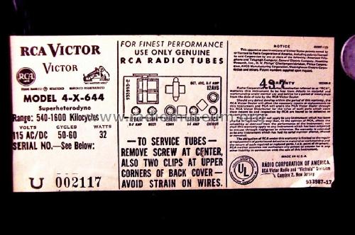 4-X-644 Ch= RC-1140; RCA RCA Victor Co. (ID = 1437385) Radio