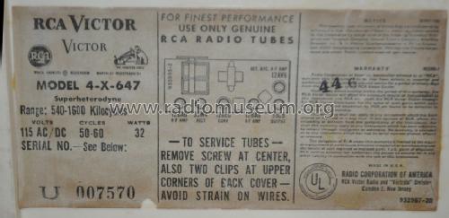 4-X-647 Ch= RC-1140; RCA RCA Victor Co. (ID = 1681156) Radio