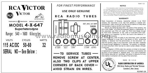 4-X-647 Ch= RC-1140; RCA RCA Victor Co. (ID = 2786200) Radio
