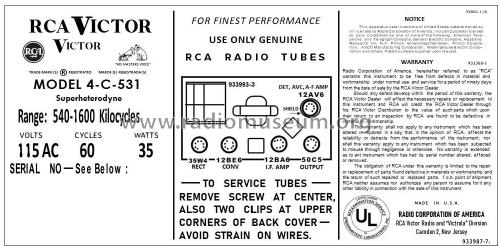 4C531 Ch= RC-1144; RCA RCA Victor Co. (ID = 2809278) Radio