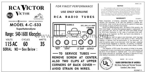 4C533 Ch= RC-1144; RCA RCA Victor Co. (ID = 2809280) Radio