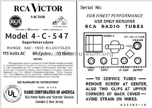 4C547 Ch= RC-1145; RCA RCA Victor Co. (ID = 2779412) Radio