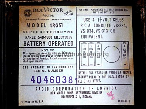 4RG51 Ch= RC-1214A; RCA RCA Victor Co. (ID = 2270448) Radio