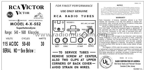 4X552 Ch= RC-1146; RCA RCA Victor Co. (ID = 2780196) Radio