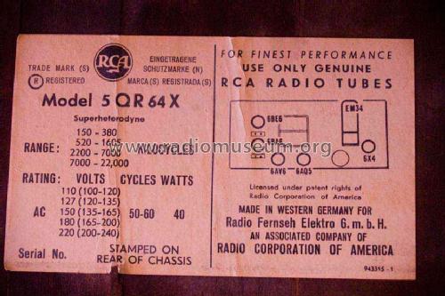 5QR64X ; RCA RCA Victor Co. (ID = 698120) Radio