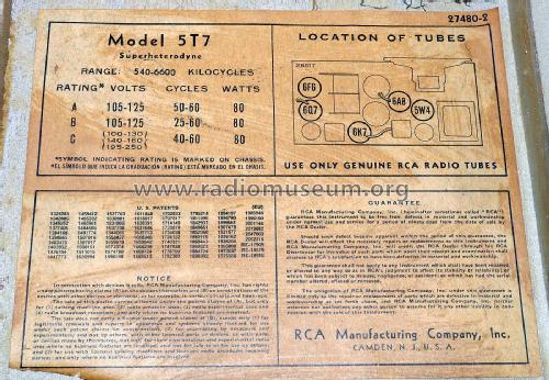 5T7 ; RCA RCA Victor Co. (ID = 2141647) Radio