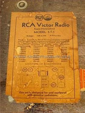 5T-1; RCA RCA Victor Co. (ID = 1802051) Radio