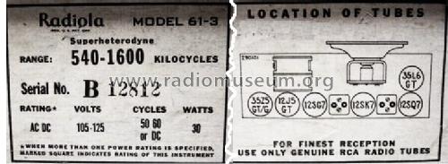 Radiola 61-3 Ch= RC-1011; RCA RCA Victor Co. (ID = 318154) Radio