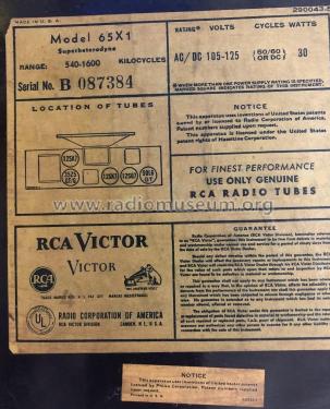 65X1 Ch= RC-1034; RCA RCA Victor Co. (ID = 2416166) Radio
