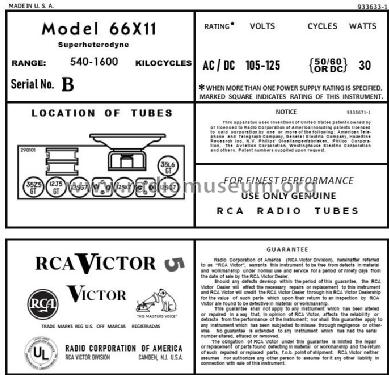 66X11 Ch= RC-1046A; RCA RCA Victor Co. (ID = 2885483) Radio