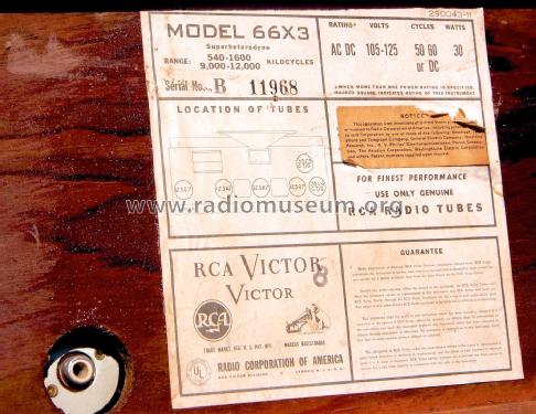 66X3 Ch= RC-1038; RCA RCA Victor Co. (ID = 2498883) Radio