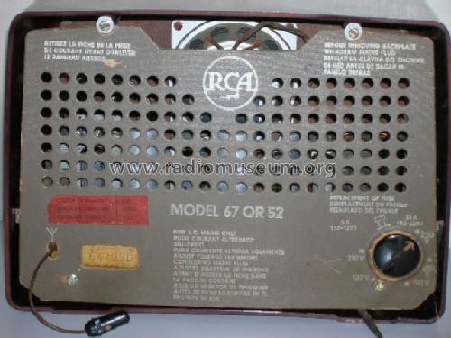 67QR52 Ch= RC1173; RCA RCA Victor Co. (ID = 1516113) Radio