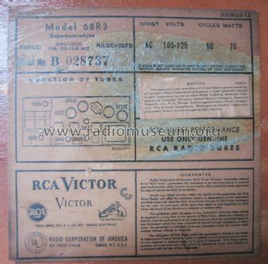 68R3 Ch= RC-608; RCA RCA Victor Co. (ID = 1973082) Radio