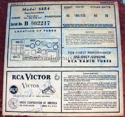 68R4 Ch= RC-608; RCA RCA Victor Co. (ID = 1420189) Radio