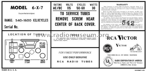 6-X-7 Nipper Ch=RC-1128B; RCA RCA Victor Co. (ID = 2829386) Radio