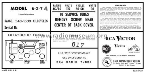 6-X-7A Ch= RC-1128B; RCA RCA Victor Co. (ID = 2829388) Radio