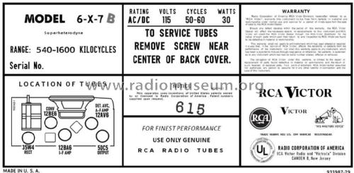 6-X-7B Ch= RC-1128B; RCA RCA Victor Co. (ID = 2829387) Radio