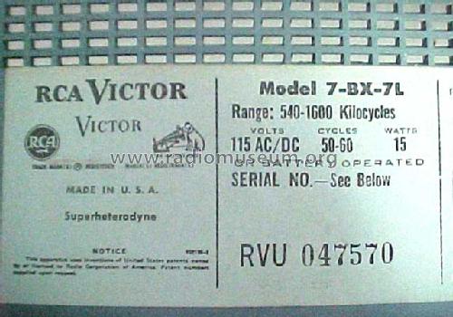 7-BX-7J Ch= RC-1161A; RCA RCA Victor Co. (ID = 394631) Radio