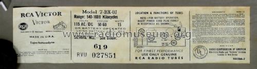 7-BX-8J Ch= RC-1162; RCA RCA Victor Co. (ID = 2517120) Radio