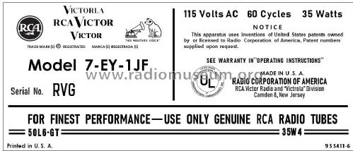 7-EY-1JF Ch= RS-155; RCA RCA Victor Co. (ID = 2889018) R-Player