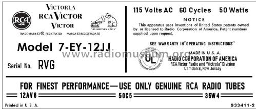 7-EY-2JJ Ch=RS-155A; RCA RCA Victor Co. (ID = 2889020) Reg-Riprod