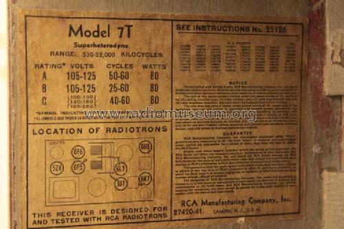 7T ; RCA RCA Victor Co. (ID = 1567813) Radio