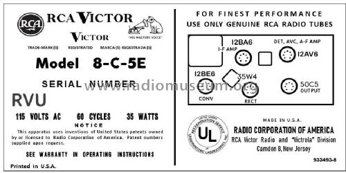 8-C-5E Ch= RC-1179; RCA RCA Victor Co. (ID = 2904153) Radio
