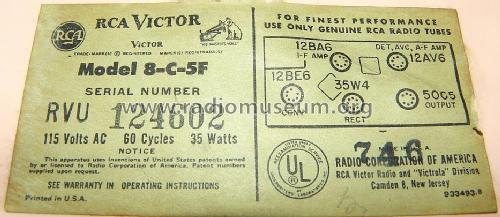 8-C-5F Ch= 1179; RCA RCA Victor Co. (ID = 1344735) Radio