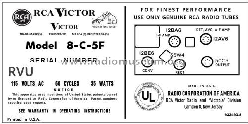 8-C-5F Ch= 1179; RCA RCA Victor Co. (ID = 2904155) Radio