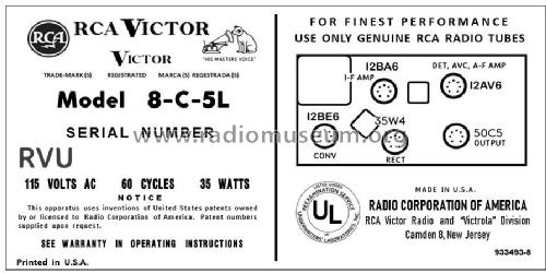8-C-5L Ch= RC-1179A; RCA RCA Victor Co. (ID = 2904158) Radio
