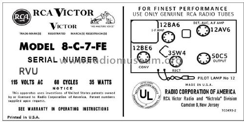 8-C-7FE Ch= RC-1166; RCA RCA Victor Co. (ID = 2921189) Radio