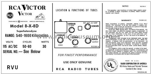 8-X-8D Ch= RC-1167; RCA RCA Victor Co. (ID = 2940855) Radio