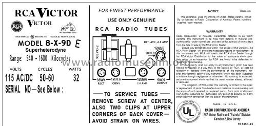8-X-9DE Ch= RC-1140A; RCA RCA Victor Co. (ID = 2786211) Radio