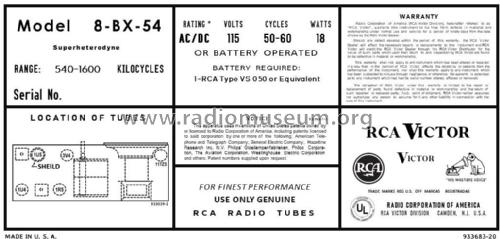 8BX54 Ch= RC-1059; RCA RCA Victor Co. (ID = 2846232) Radio