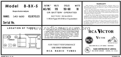 8BX5 Ch= RC-1059A; RCA RCA Victor Co. (ID = 2846231) Radio