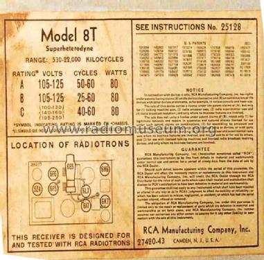 8T ; RCA RCA Victor Co. (ID = 807181) Radio