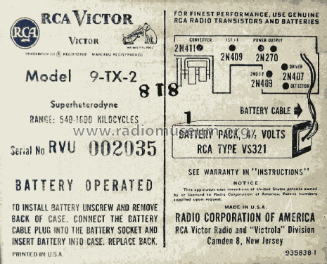 9-TX-2 'The Starliner' Ch= RC-1156C; RCA RCA Victor Co. (ID = 1870760) Radio