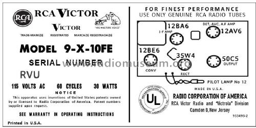 9-X-10FE 'The Woodlawn' Ch= RC-1166A; RCA RCA Victor Co. (ID = 2921198) Radio