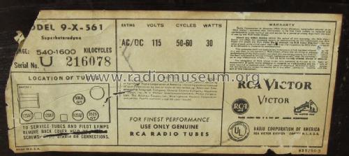 9X561 Ch= RC-1079B; RCA RCA Victor Co. (ID = 876035) Radio