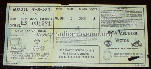 9X571 Ch= RC-1079E; RCA RCA Victor Co. (ID = 892946) Radio